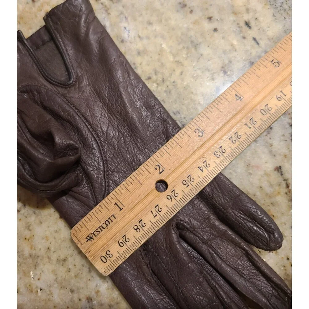 Vintage Womens Size S 6.5 Brown Soft Kid Leather Silk Lined 8